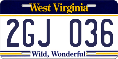 WV license plate 2GJ036