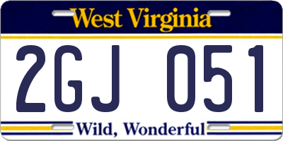 WV license plate 2GJ051