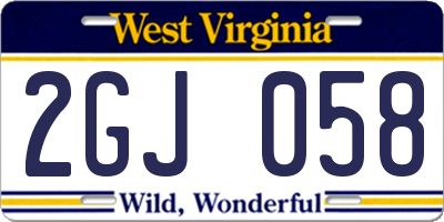 WV license plate 2GJ058