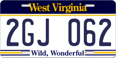 WV license plate 2GJ062