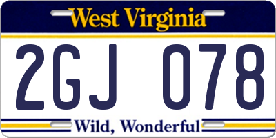 WV license plate 2GJ078