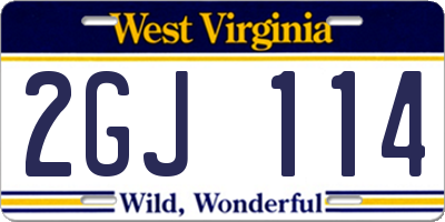 WV license plate 2GJ114