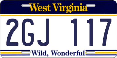 WV license plate 2GJ117