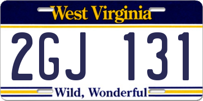 WV license plate 2GJ131