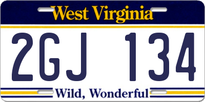 WV license plate 2GJ134