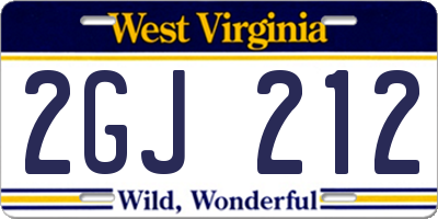 WV license plate 2GJ212