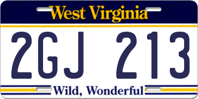 WV license plate 2GJ213