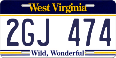 WV license plate 2GJ474