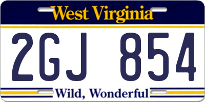 WV license plate 2GJ854