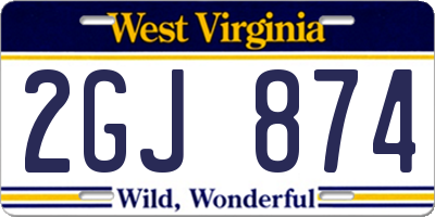 WV license plate 2GJ874