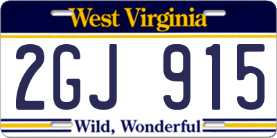 WV license plate 2GJ915