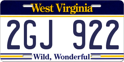 WV license plate 2GJ922