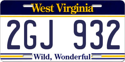 WV license plate 2GJ932