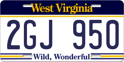 WV license plate 2GJ950
