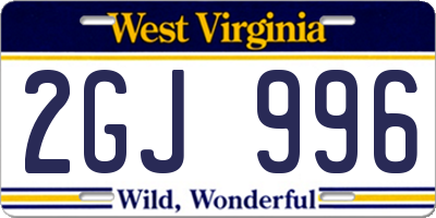 WV license plate 2GJ996