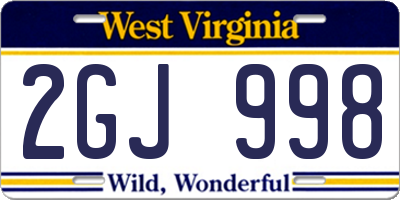 WV license plate 2GJ998