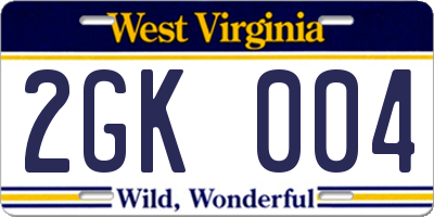 WV license plate 2GK004