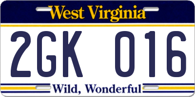 WV license plate 2GK016