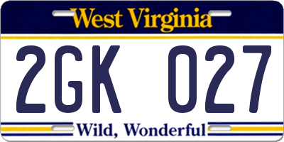 WV license plate 2GK027