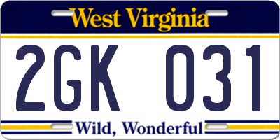 WV license plate 2GK031