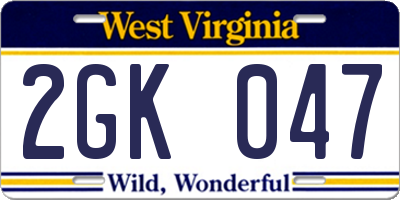 WV license plate 2GK047
