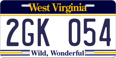 WV license plate 2GK054