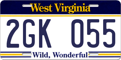 WV license plate 2GK055