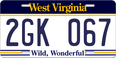 WV license plate 2GK067