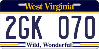 WV license plate 2GK070