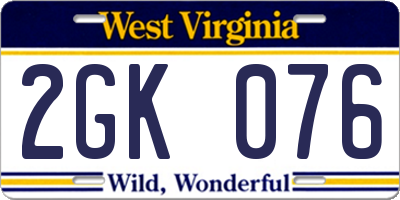WV license plate 2GK076