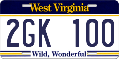 WV license plate 2GK100