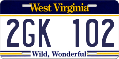 WV license plate 2GK102
