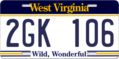 WV license plate 2GK106