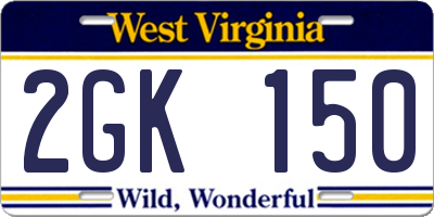 WV license plate 2GK150