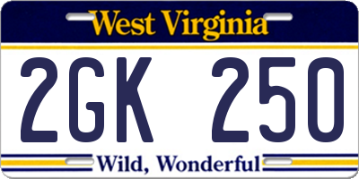 WV license plate 2GK250