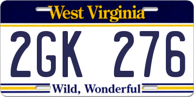WV license plate 2GK276