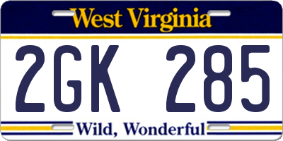 WV license plate 2GK285