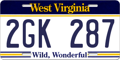WV license plate 2GK287
