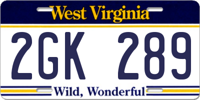 WV license plate 2GK289