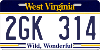 WV license plate 2GK314