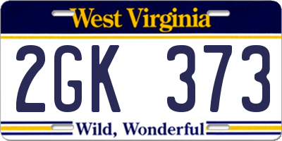 WV license plate 2GK373