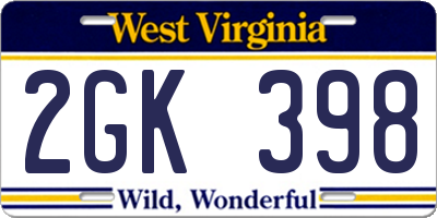 WV license plate 2GK398