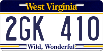 WV license plate 2GK410