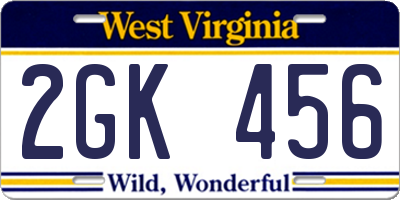 WV license plate 2GK456
