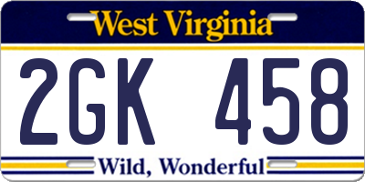 WV license plate 2GK458