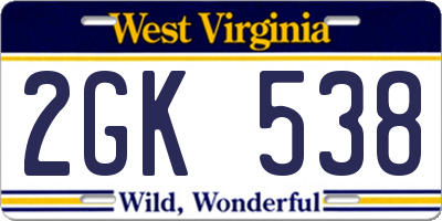 WV license plate 2GK538