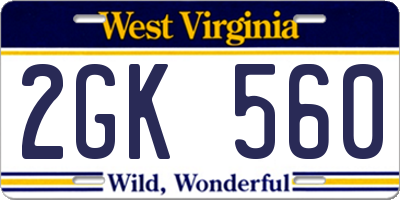 WV license plate 2GK560