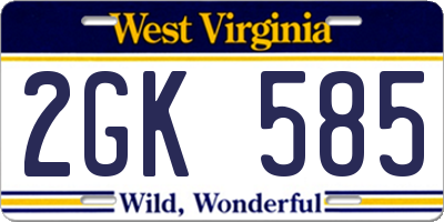 WV license plate 2GK585