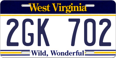 WV license plate 2GK702