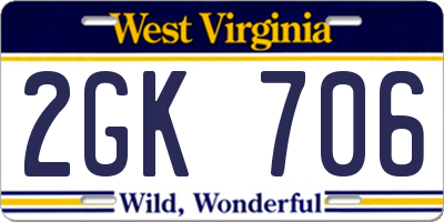 WV license plate 2GK706